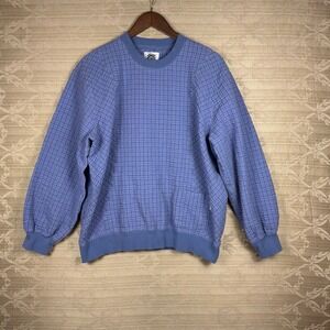 Round Two Waffle Knit Pullover Mens Medium Blue Excellent Seersucker Texture